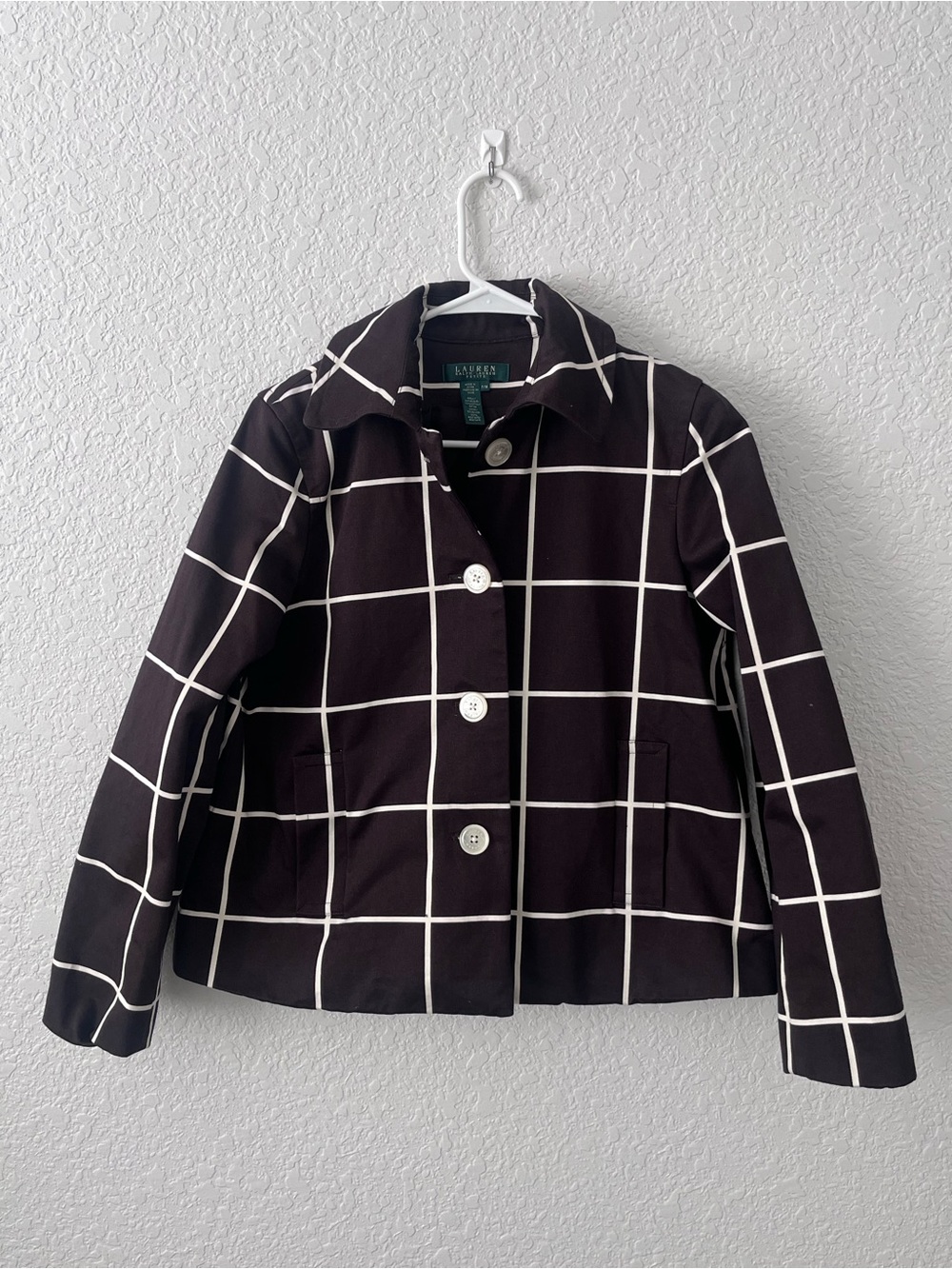 Lauren Ralph Lauren Brown Windowpane Button Jacket